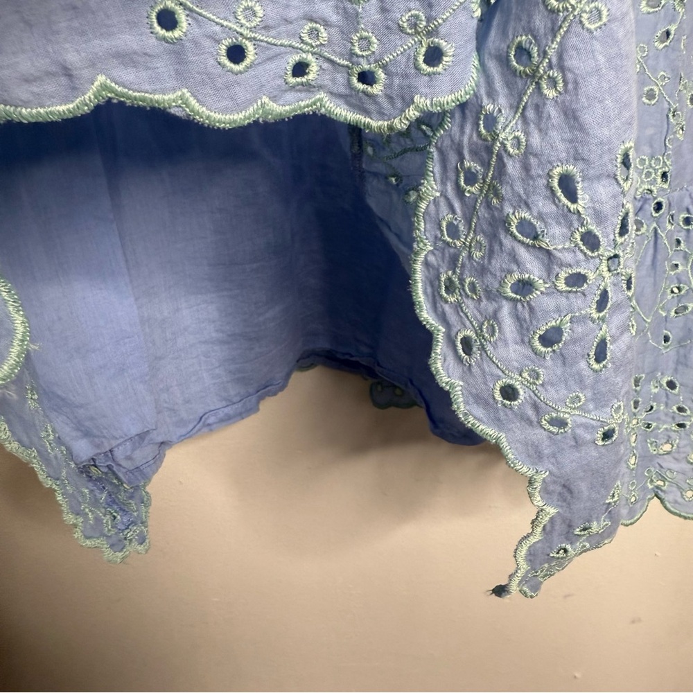 SAIL to SABLE Eyelet Sleeveless Ruffle Hem Dress Cabbage/Hydrangea Cotton Sz S - Picture 9 of 15